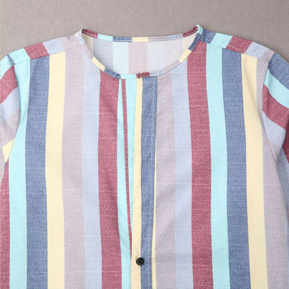 Striped long sleeve linen men's casual shirt