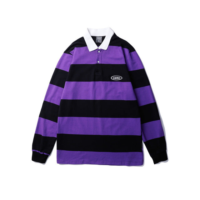 Couple shirt striped long sleeve polo shirt