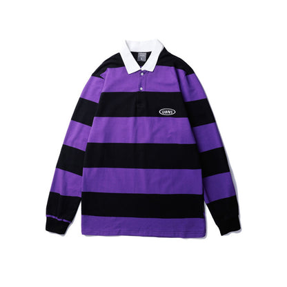 Couple shirt striped long sleeve polo shirt