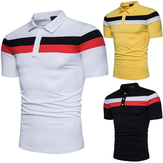 Spring And Summer Men's Stitching Fashion Casual Lapel Short Sleeve