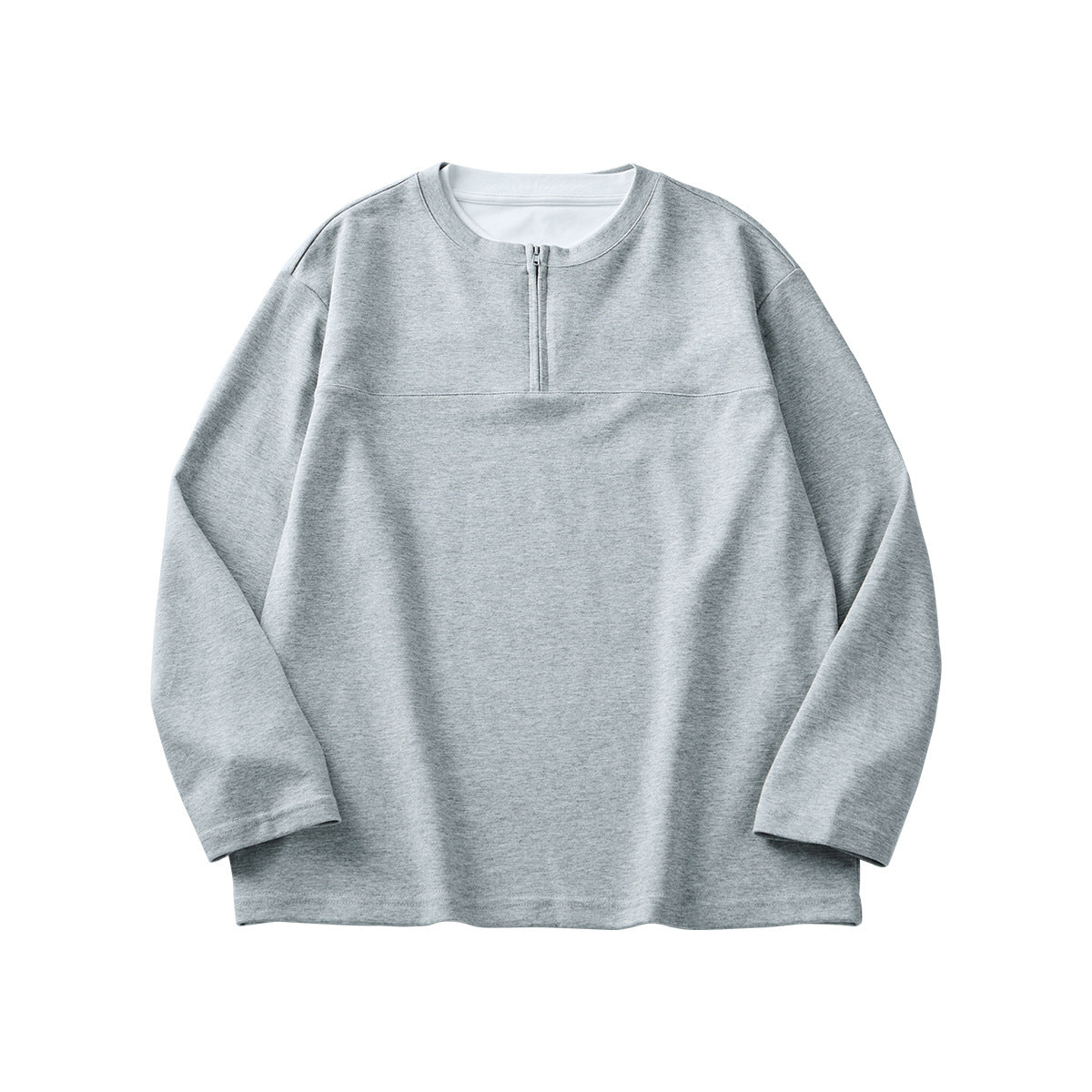 Half Long-sleeve Zipper T-shirt Men's Autumn High-grade Contrast Color Loose Crew Neck Top