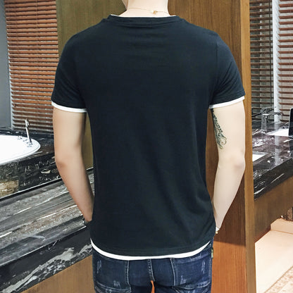 Round neck fake two piece Jersey short sleeve