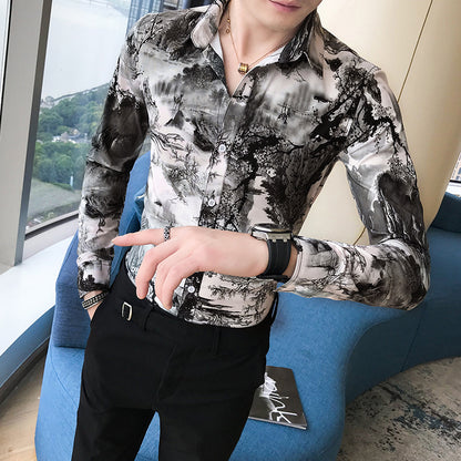 Men's long-sleeved floral shirt
