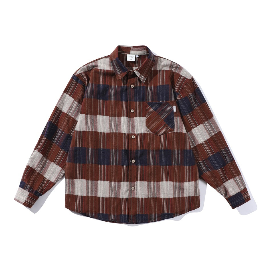 Retro Loose Long Sleeve Shirt Striped Shirt