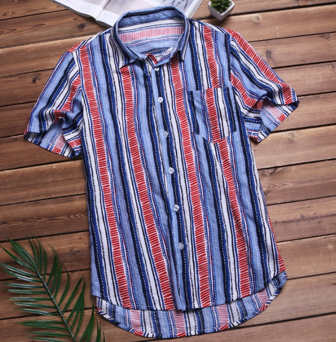Men's Striped Short Sleeve Shirt Summer Fashion Men's Lapel Shirt
