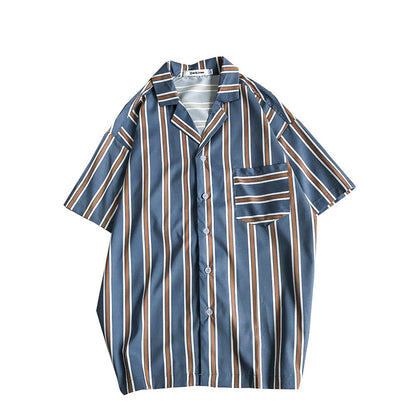 Contrast striped short sleeve loose shirt