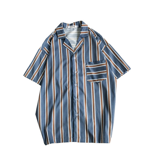 Contrast striped short sleeve loose shirt