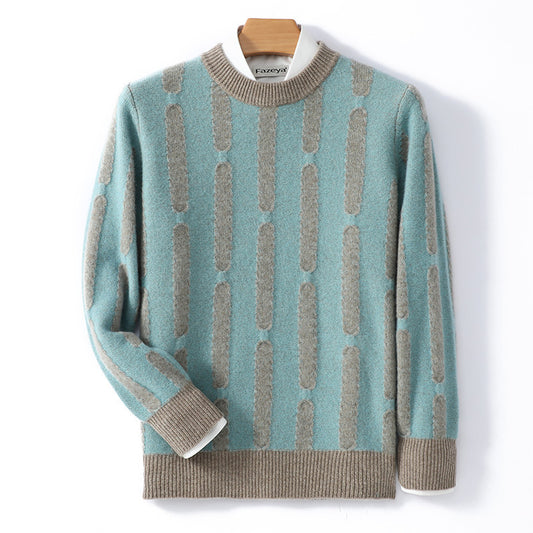 Half Turtleneck Vertical Pattern Color Matching Long Sleeve Sweater