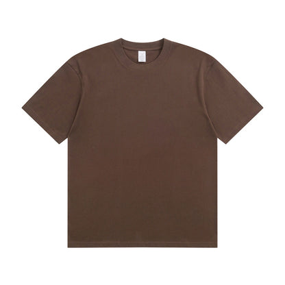 Men's Cotton T-shirt Heavy Solid Color Round Neck Short Sleeves