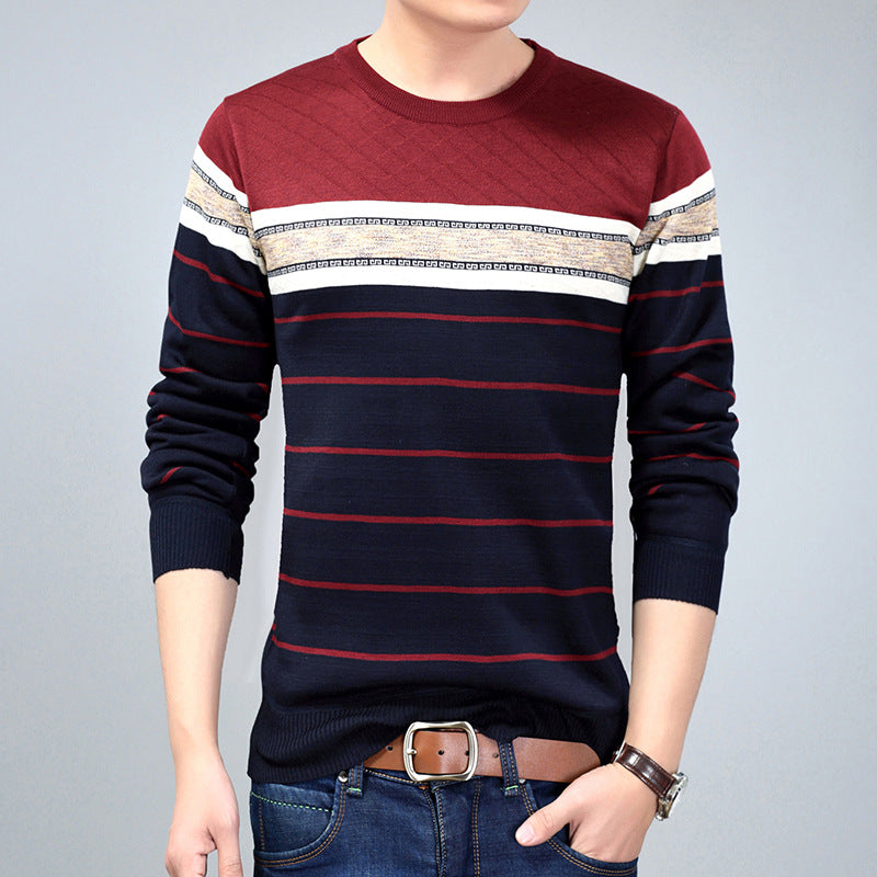 Round neck striped long sleeve sweater