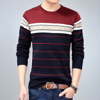 Round neck striped long sleeve sweater