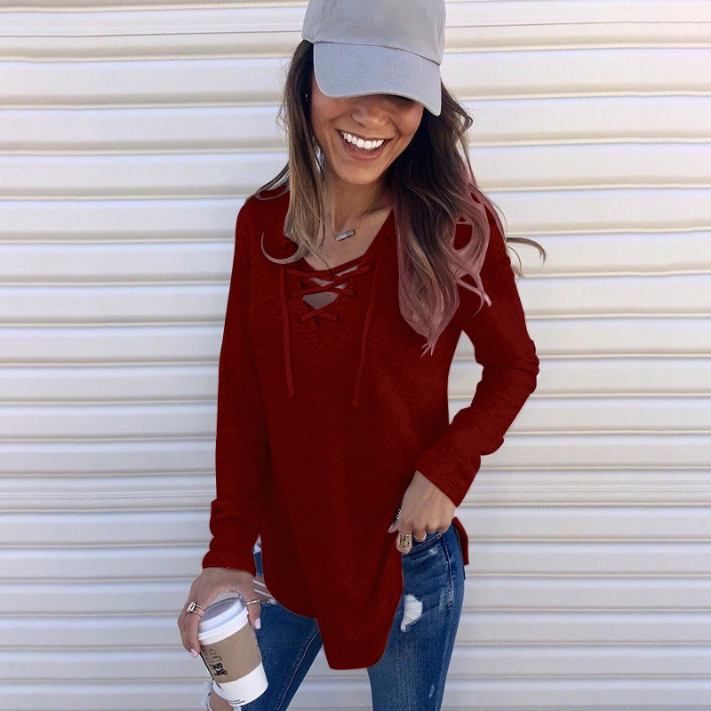 V Collar With Loose Top T-shirt