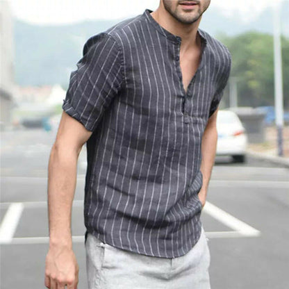 Short sleeve slim striped small collar shirt