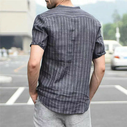 Short sleeve slim striped small collar shirt