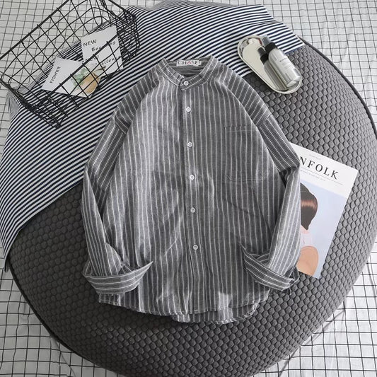 Striped White Shirt Men's Shirt Long Sleeve Casual Loose Coat