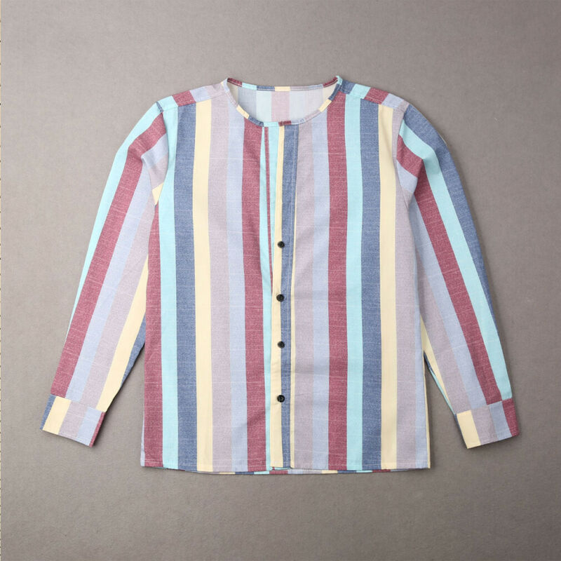 Striped long sleeve linen men's casual shirt