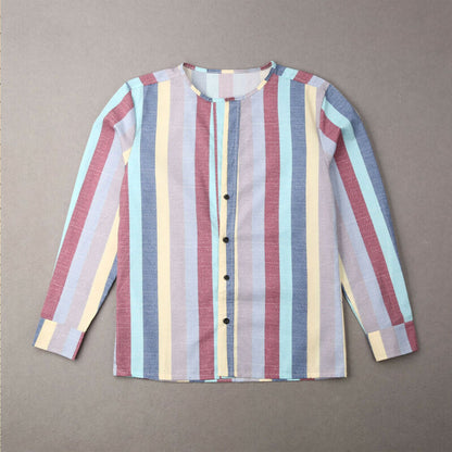 Striped long sleeve linen men's casual shirt