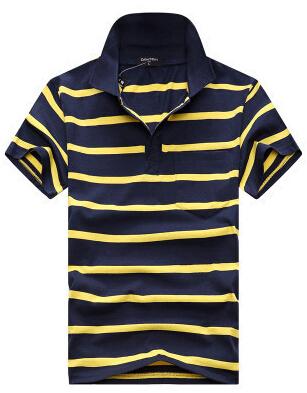 Collar Striped Short Sleeved T-shirt Men's Real Pocket