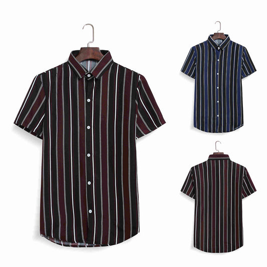 Men's Casual Beach Street Style Fashion Striped Color Block Short Sleeve Shirt