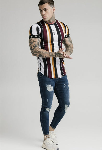 Hip Hop Striped Outdoor Sports Short Sleeve Printed T-shirt