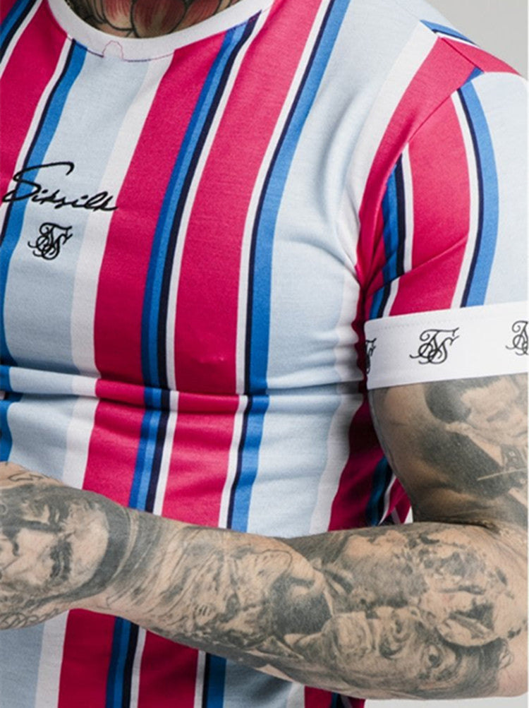 Hip Hop Striped Outdoor Sports Short Sleeve Printed T-shirt