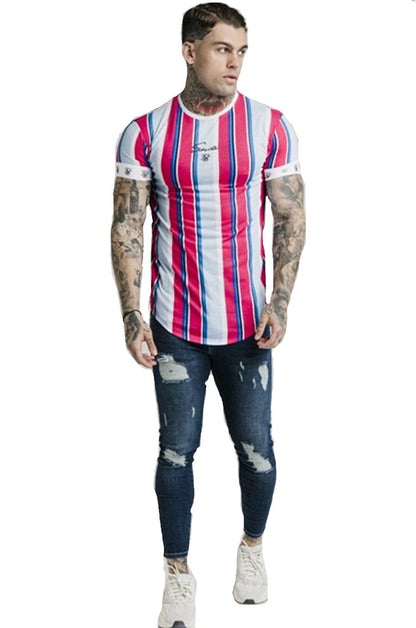 Hip Hop Striped Outdoor Sports Short Sleeve Printed T-shirt