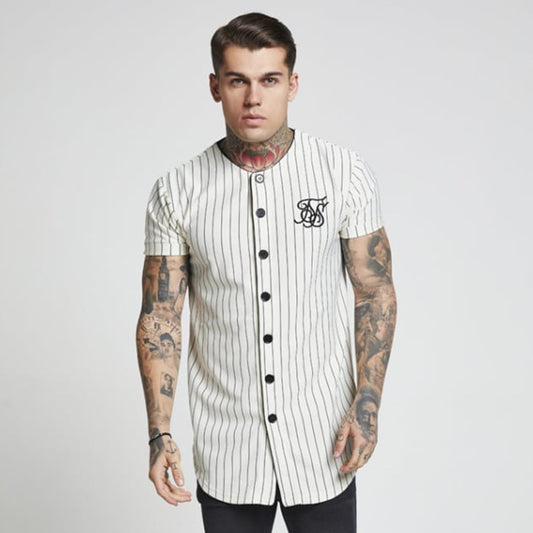 Hip Hop T-shirt Embroidered Baseball Jersey Stripes