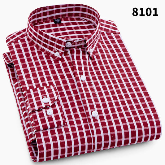Men's Long Sleeve Shirt Business Casual Plaid Striped Solid Color Non-iron Korean Slim