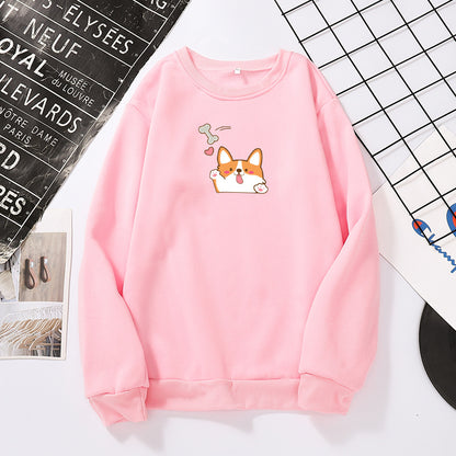 Japanese Round Neck Cartoon Print All-match Loose Top