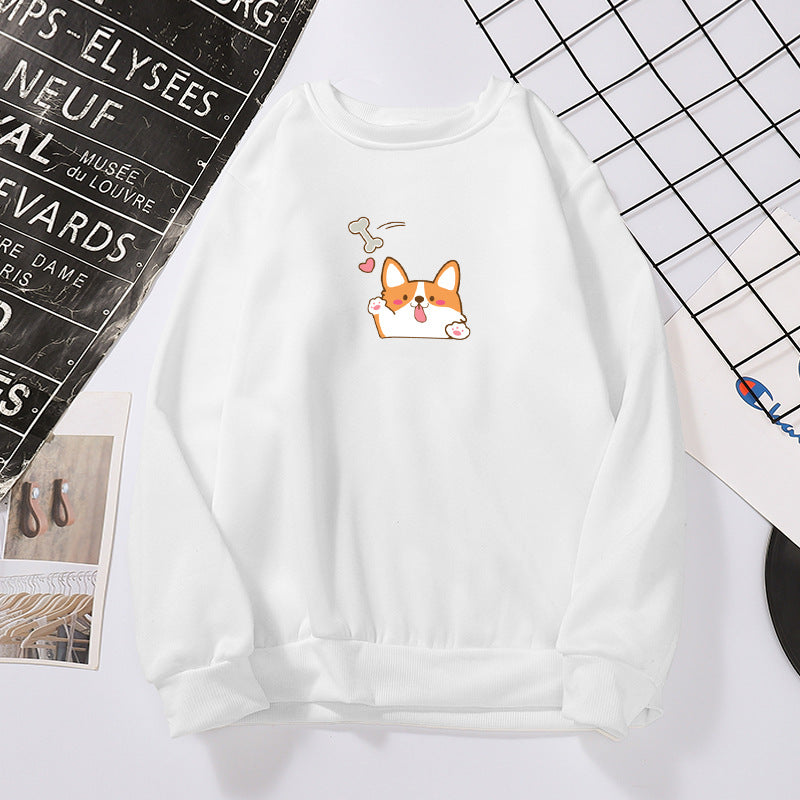 Japanese Round Neck Cartoon Print All-match Loose Top