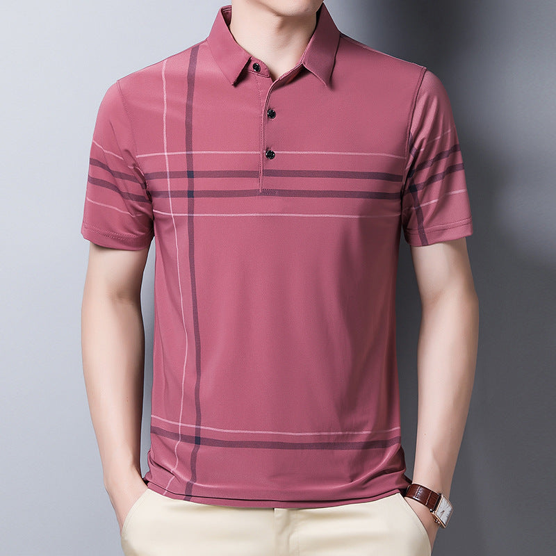 Summer Business Trend Men's Ice Silk Short Sleeved T Shirt