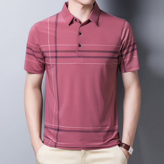 Summer Business Trend Men's Ice Silk Short Sleeved T Shirt