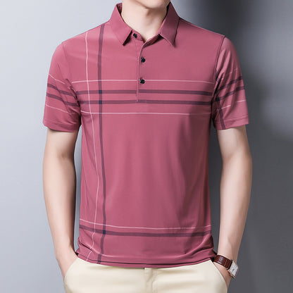 Summer Business Trend Men's Ice Silk Short Sleeved T Shirt