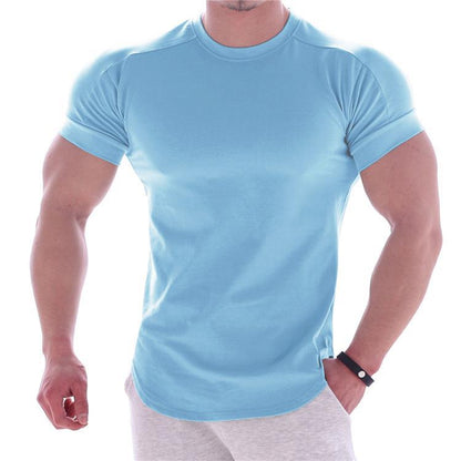 Cotton Stretch Short-Sleeved Men's Summer Solid Color