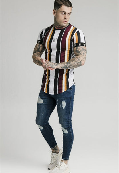 Running Sports Training Hip-hop Striped Casual T-shirt