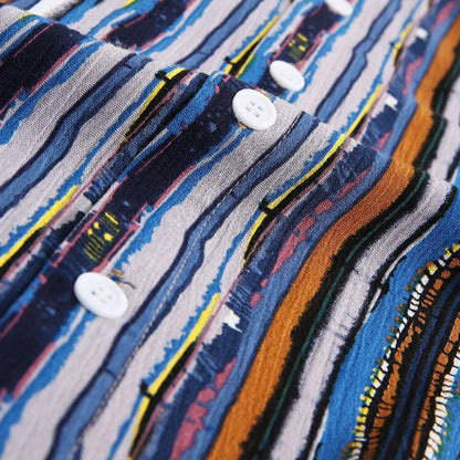 Men Stripe Short Sleeve Beach Shirt