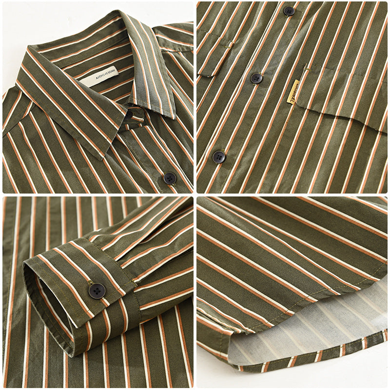 Oversized Loose Striped Square Neck Cotton Shirt