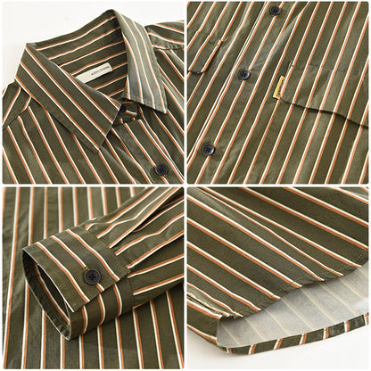 Oversized Loose Striped Square Neck Cotton Shirt