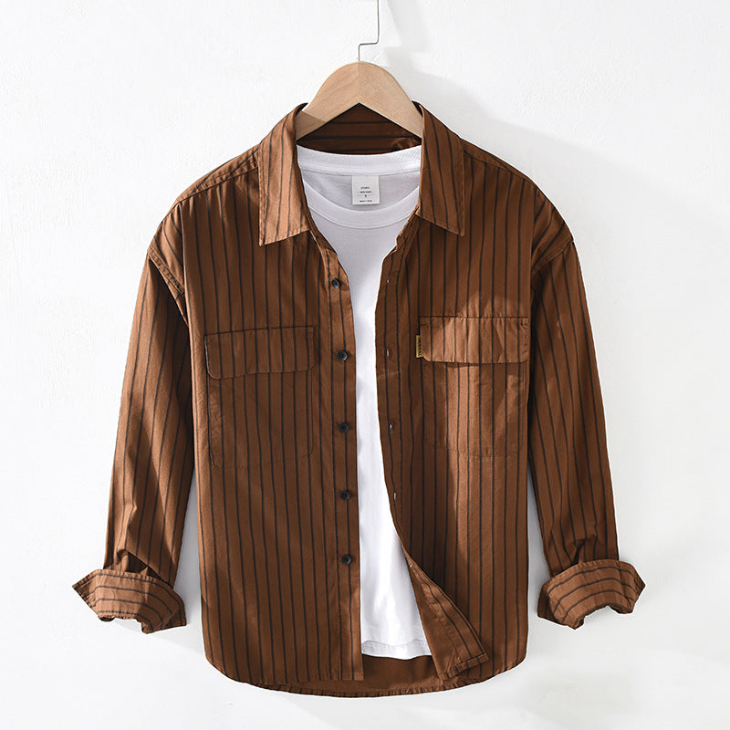 Oversized Loose Striped Square Neck Cotton Shirt