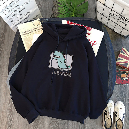 Autumn And Winter Korean Student Loose Print Plush Hooded Versatile Jacket