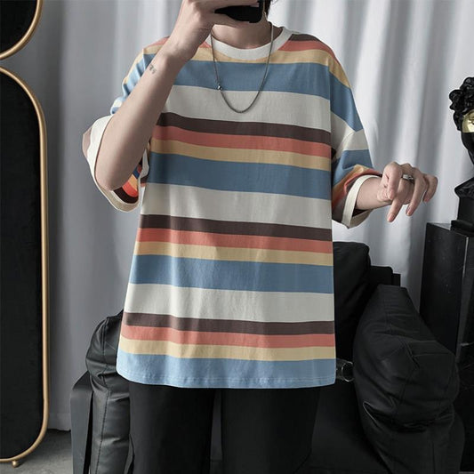 Loose Trend Striped Half-Sleeved T-Shirt Bottoming Shirt