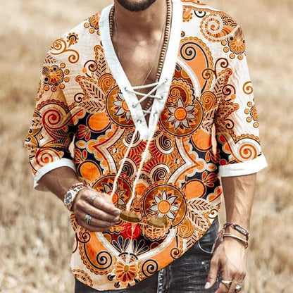 Printed lace mid sleeve T-shirt men