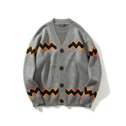 Trendy Striped Single-breasted Vneck Sweater