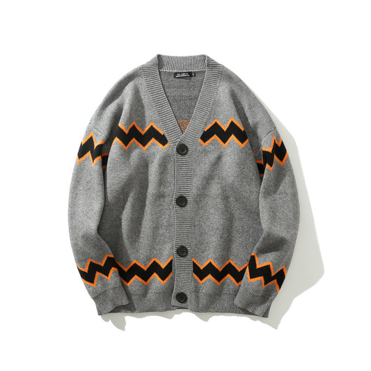 Trendy Striped Single-breasted Vneck Sweater