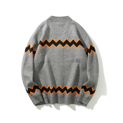 Trendy Striped Single-breasted Vneck Sweater