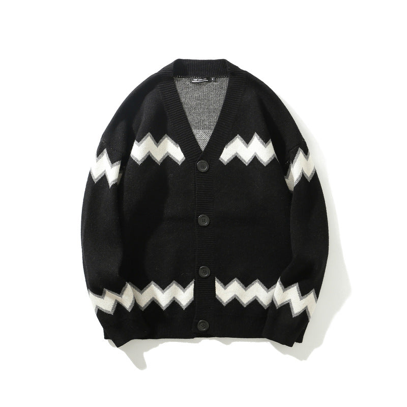 Trendy Striped Single-breasted Vneck Sweater