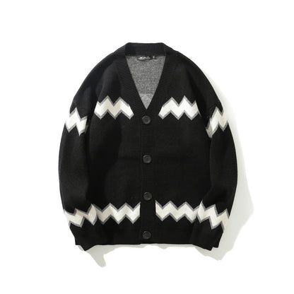 Trendy Striped Single-breasted Vneck Sweater