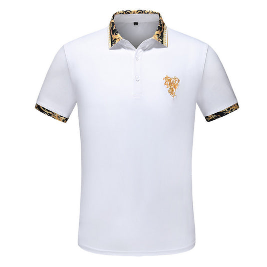 Embroidery Short-sleeved Polo Shirts Men's Summer British Fashion Cotton Lapel Knitted Polo Shirt