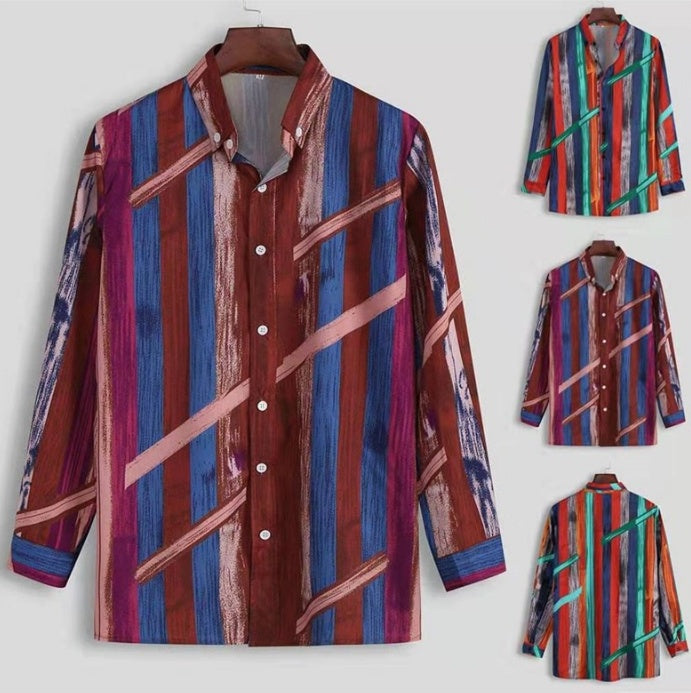 Youth Printed Long-sleeved Men's Casual Fashion Trendy Shirt