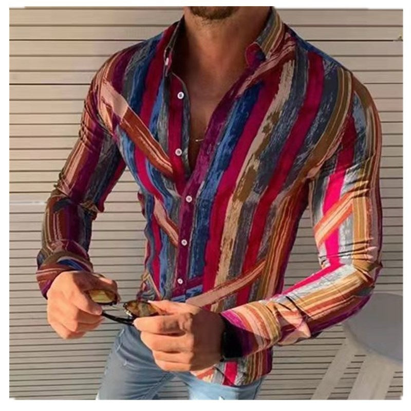 Youth Printed Long-sleeved Men's Casual Fashion Trendy Shirt